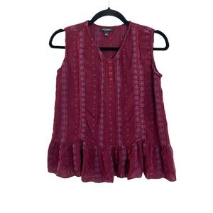 Jane‎ Ashley Ruffle Sleeveless Top Maroon Purple Size Small